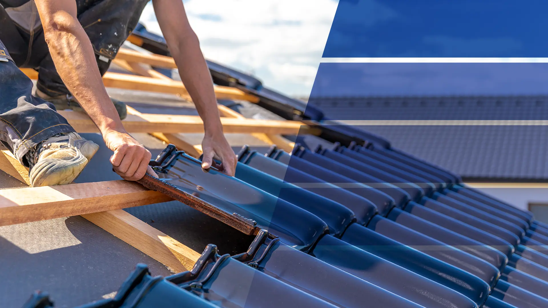 Roof installation services in London, showcasing professional workers expertly fitting roof tiles with precision and care.